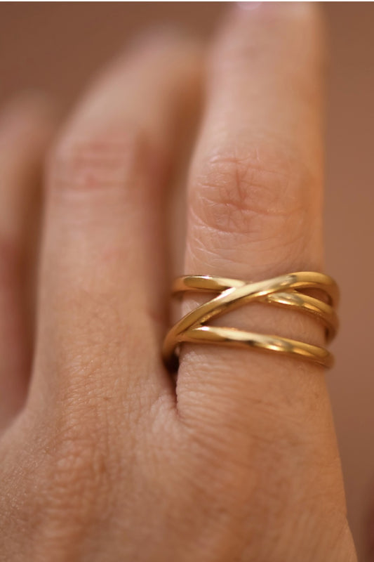 Crossed Non Tarnish Adjustable Ring