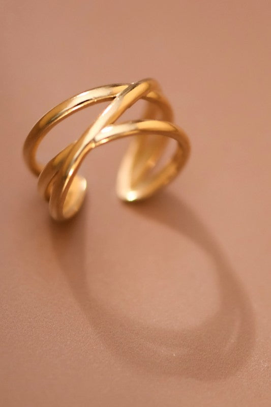 Crossed Non Tarnish Adjustable Ring