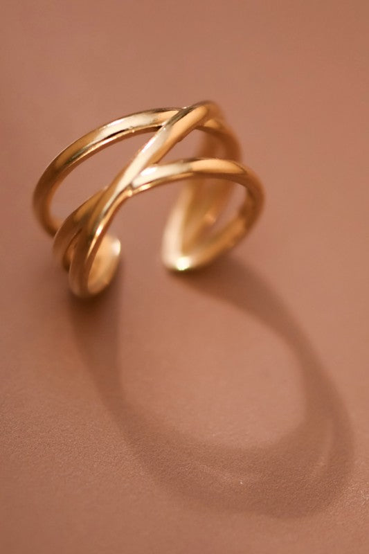 Crossed Non Tarnish Adjustable Ring