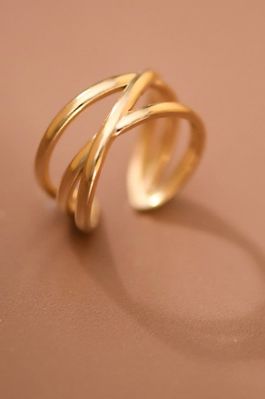 Crossed Non Tarnish Adjustable Ring