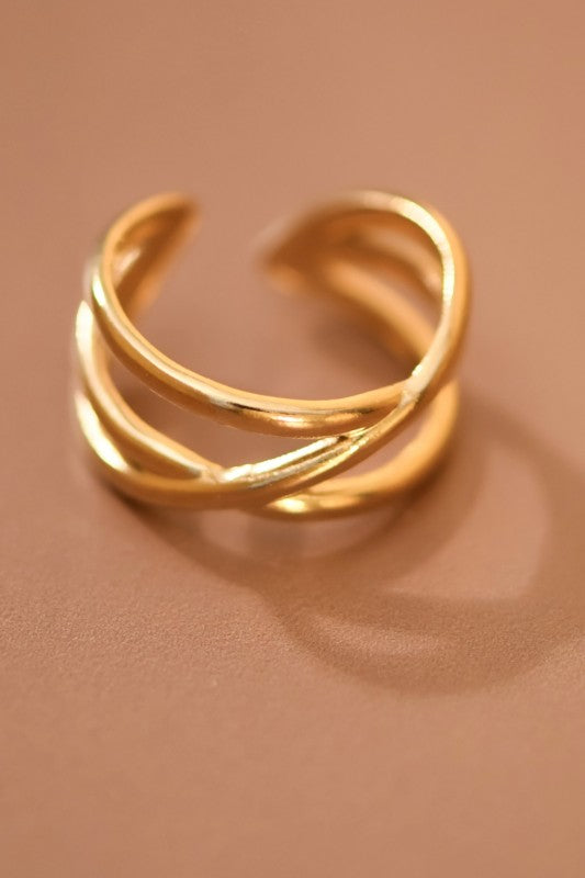 Crossed Non Tarnish Adjustable Ring