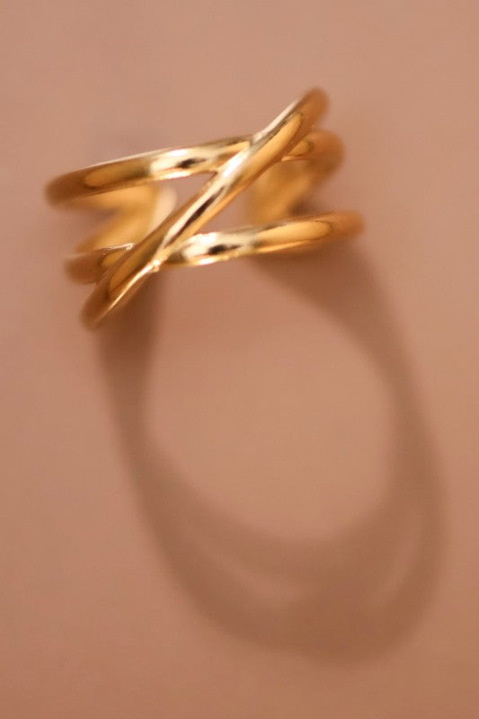 Crossed Non Tarnish Adjustable Ring