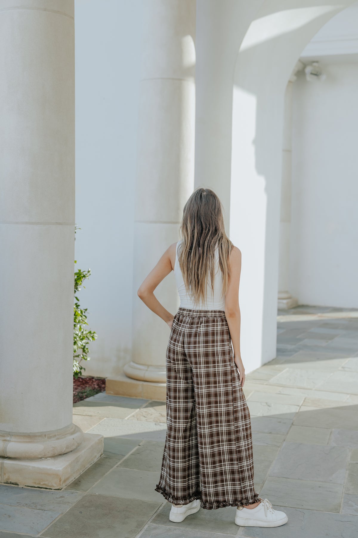 Now Boarding Plaid Wide Leg Pants