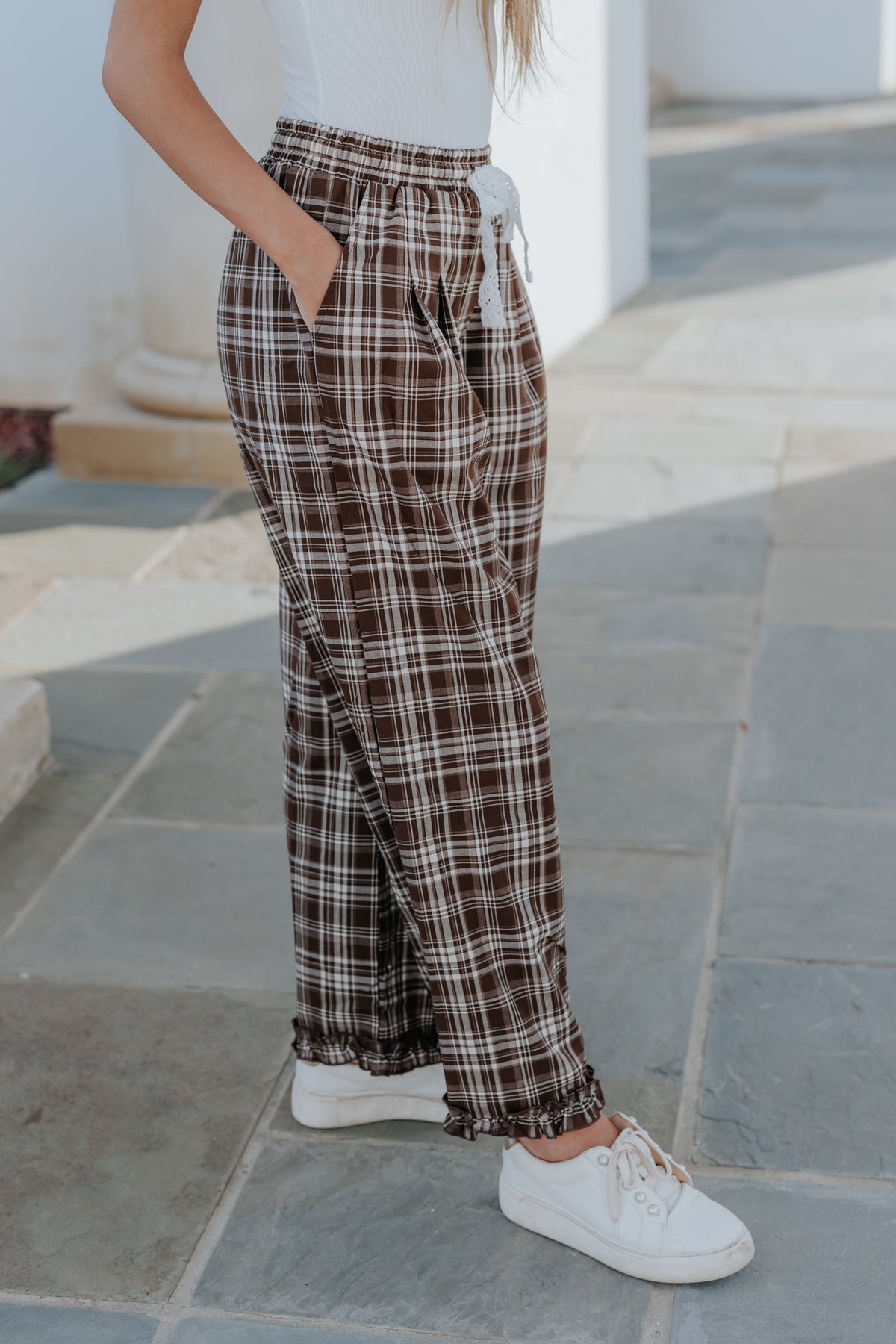 Now Boarding Plaid Wide Leg Pants
