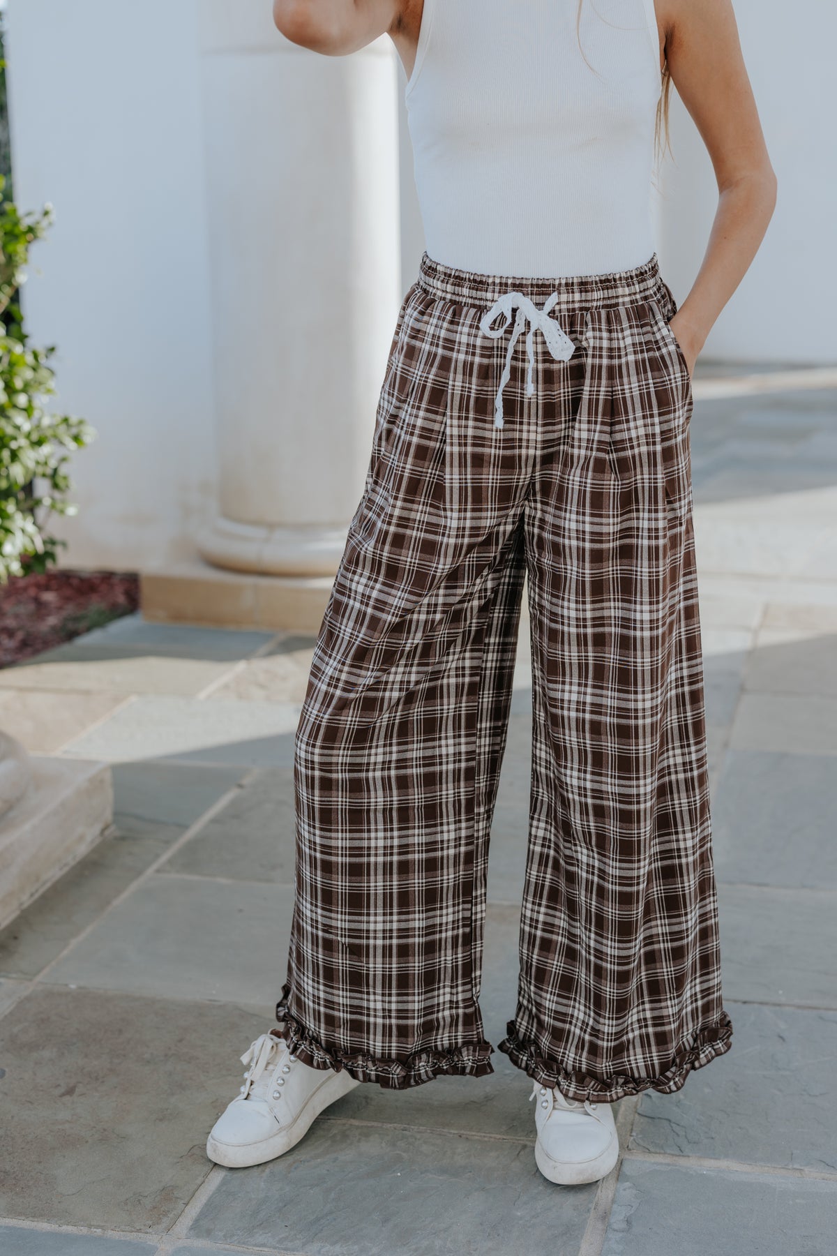 Now Boarding Plaid Wide Leg Pants