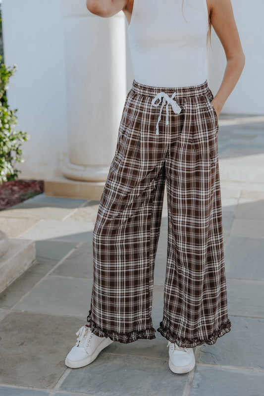 Now Boarding Plaid Wide Leg Pants