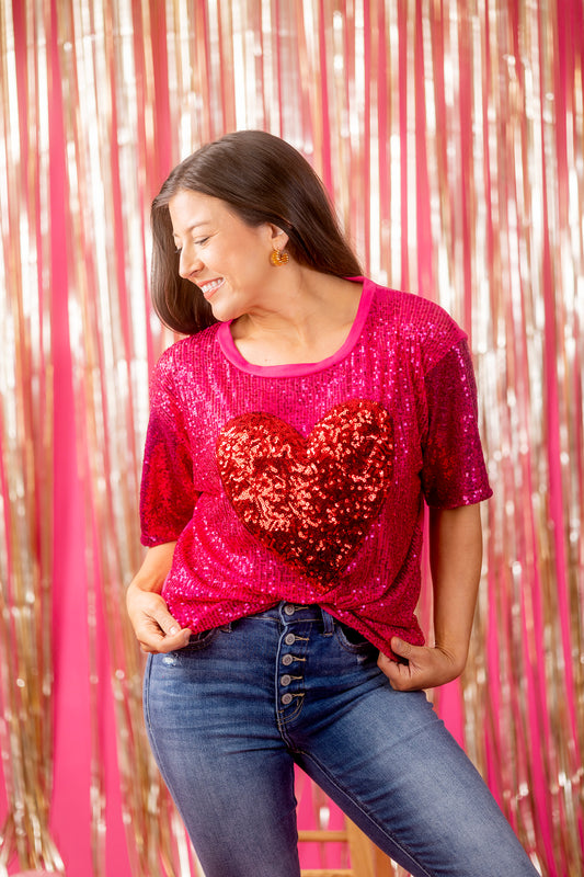 All for Love Sequined Heart Top